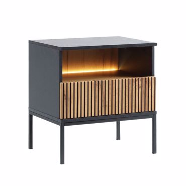 Liberta - Maison MYSTERY Κομοδίνο Φυσικό Σκούρο/Μαύρο με 1 Συρτάρι και 1 Ράφι 54x39x56cm 09-2138